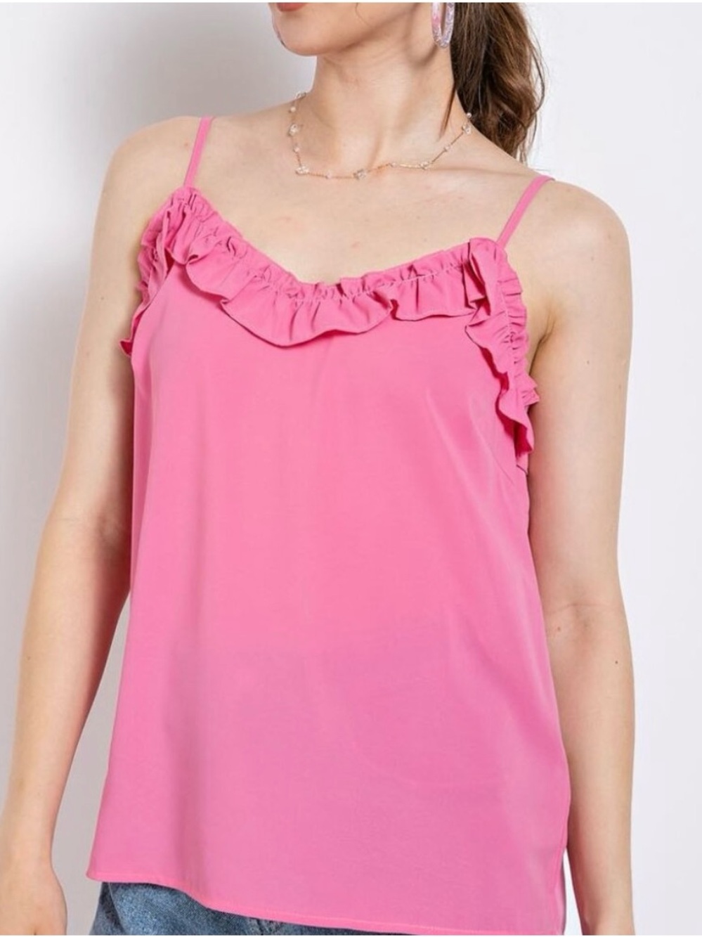 Gigio Ruffled Pink Spaghetti-Strap Cami Top - Size Small